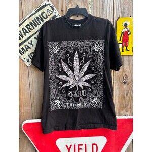 Vintage Y2K 420 Life style bandana  lack T-shirt big graphic tee L by Shaka Wear